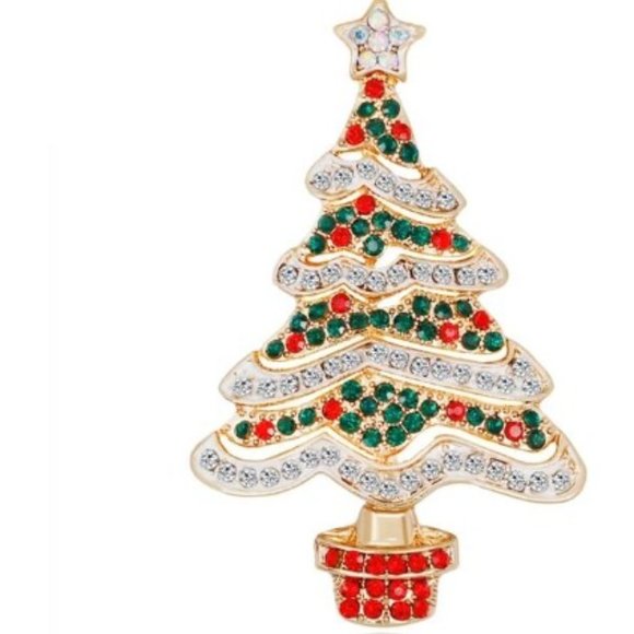 Christmas Tree Holiday Crystal Brooch - Picture 2 of 2